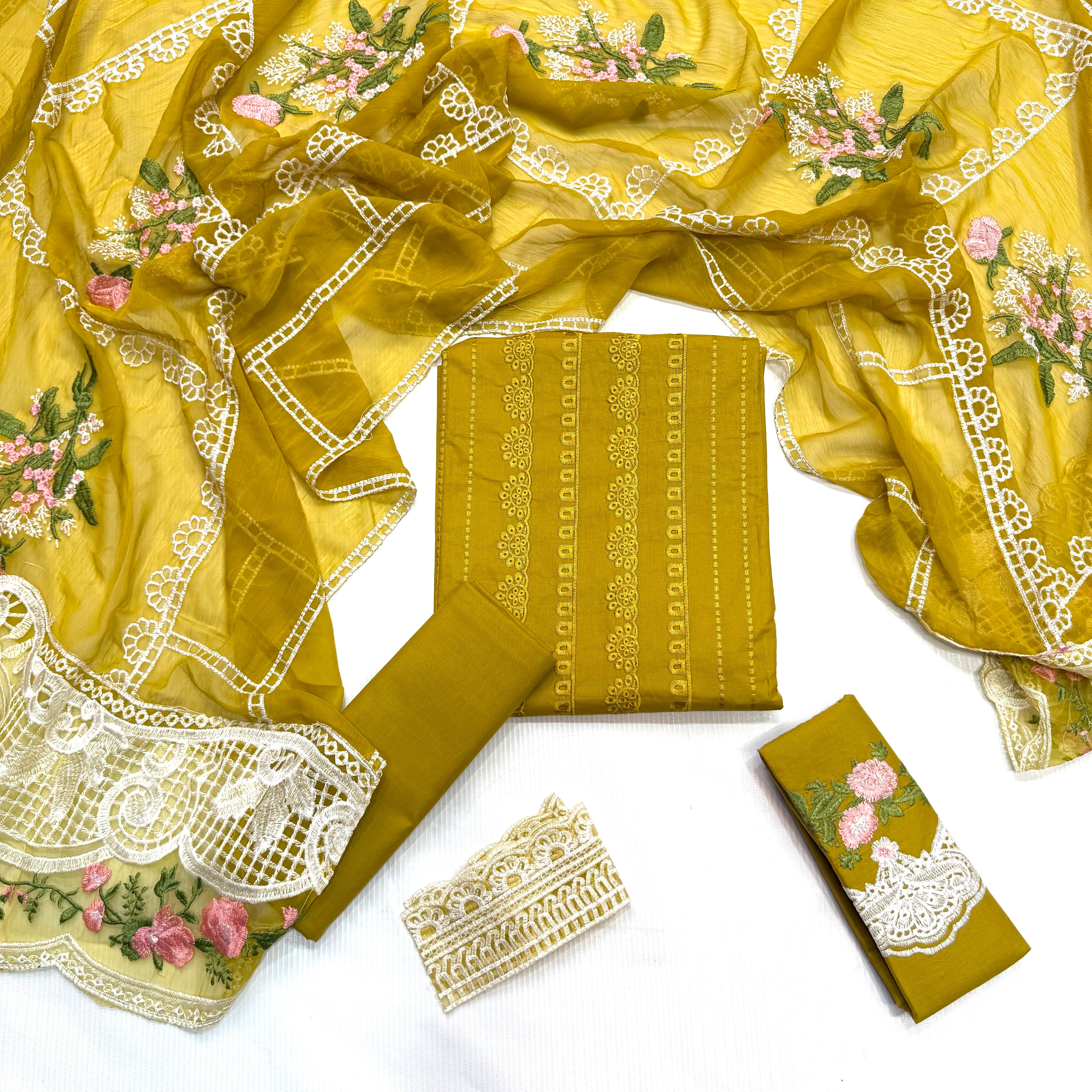 Crimson Luxury Chikan Kari Embroidered 3PC Memon Clothes